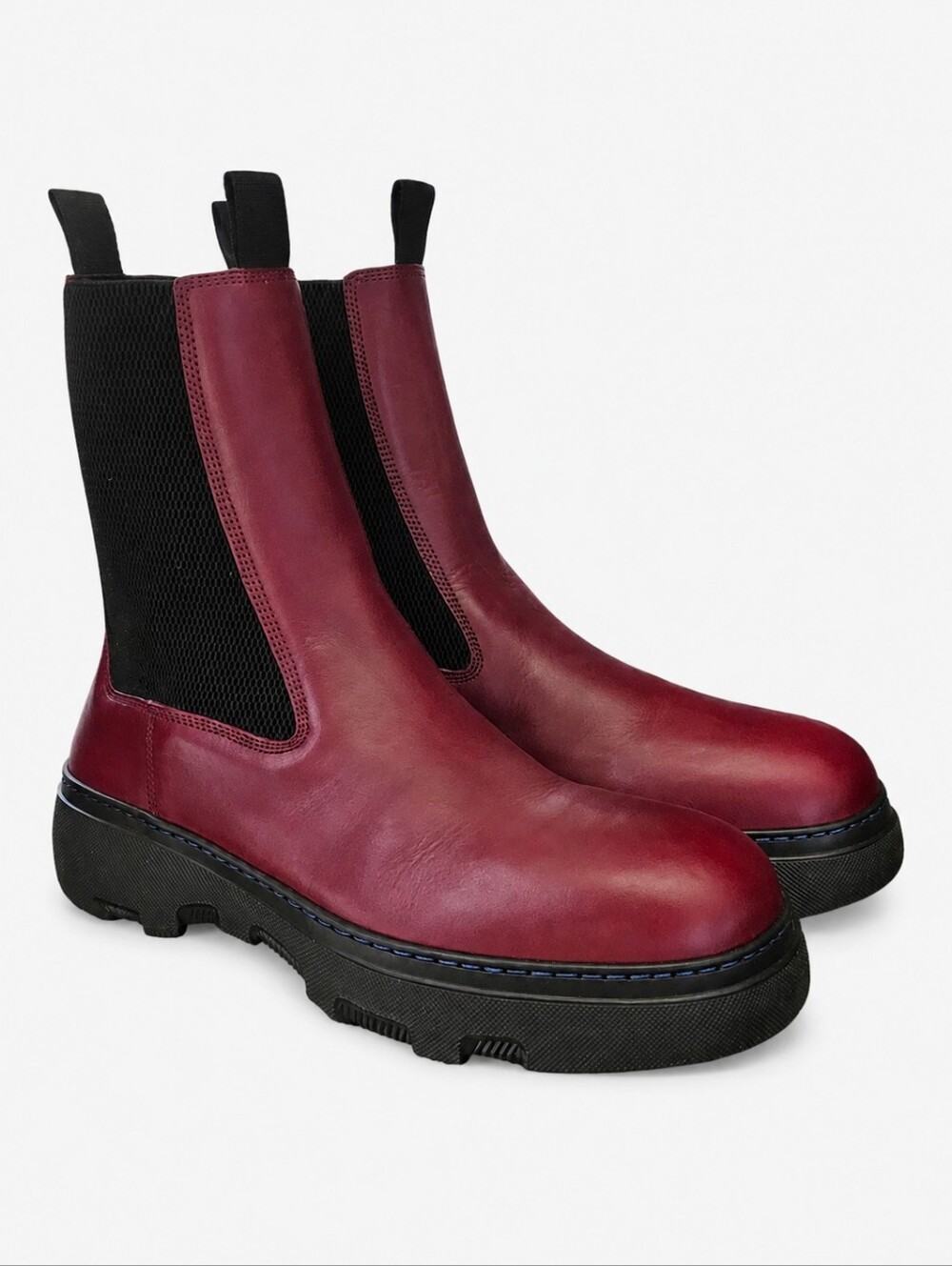 BURBERRY | Creeper Chelsea Boots Plum Red Leather Lug Sole EU 44.5 / US 11.5